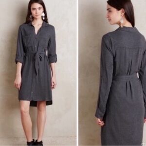 Anthropologie Cloth & Stone Grey Button Down Belted Shirtdress